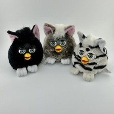 Furby Buddies 1990s Owl Zebra Black Lot of 3 Grey Blue Eyes Plush Stuffed Animal
