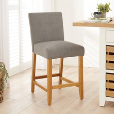 Bar Stool Monty Grey Fabric Counter with Oak Legs Kitchen Dining Seating