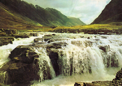  Postcard   Scotland  Glencoe  cascades of white water at the falls  posted  