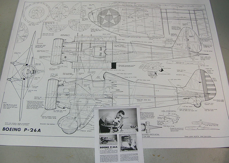 Model Airplane Plans (UC): Boeing P-26A 1/8 Scale 42" .49-.56 ('64 NATS Winner) - Image 3 of 3