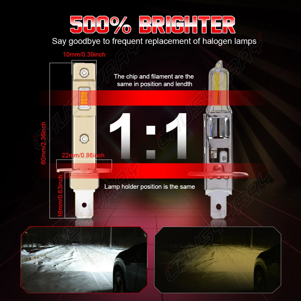 H1 LED Headlight High Beam Super White 6000K For Chevrolet Epica 2004-2006 - Image 3 of 4