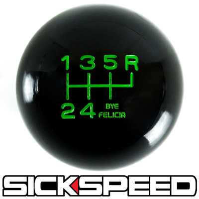 BLACK/GREEN BYE FELICIA SHIFT KNOB FOR 6 SPEED SHORT THROW SHIFTER 10X1.5 S13
