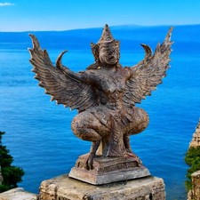 Statua Garuda in bronzo 32 cm Thailandia antica massiccia fatta a mano decorazione fusione bronzo