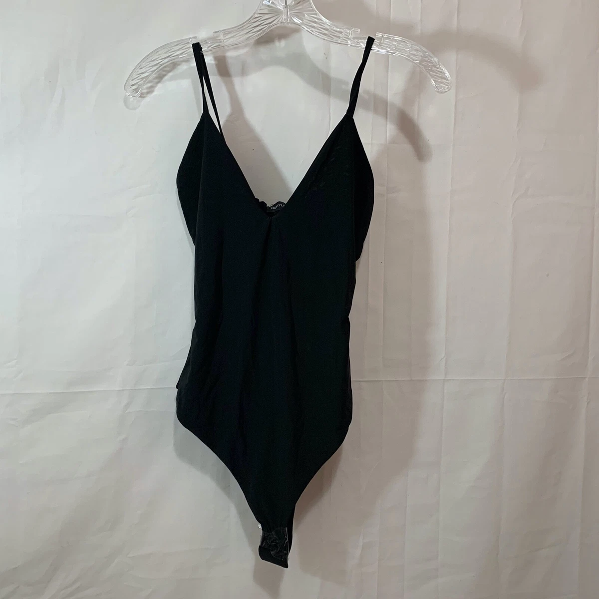 PRETTYLITTLETHING Women's NWT Shape Black Slinky Double Layer Bodysuit Size  4