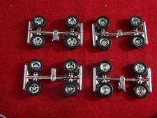 4 NEW SETS OF HO ROAD RACE REPLICAS CHROME WHEELS AND TIRES  AURORA  T-JET DASH 