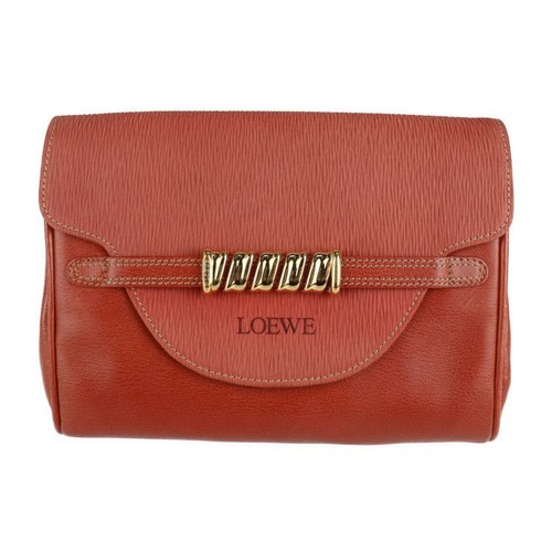 LOEWE Vasquez Twist Leather Clutch Bag Red Women's Designer Handbag Authentic