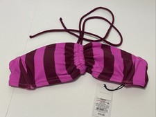 Women's Shirred Front Halter Bikini Top Shade  Shore Pink Striped Size S NEW