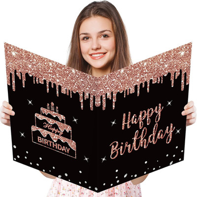 Jumbo happy Birthday Card for Women Girls Kids Large Rose Gold Birthday Guest B