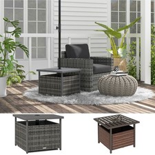 Outdoor Rattan Wicker Coffee Table w/ Umbrella Hole Suitable Garden Refurbished