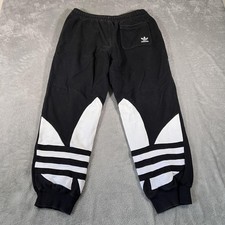 Adidas Originals Pants Joggers Mens Large Black White Fleece Trefoil 3-Stripes