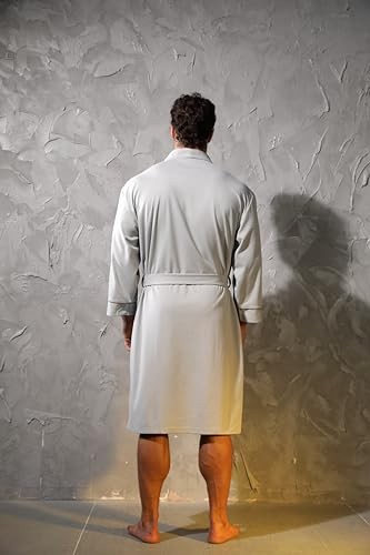 Mens Kimono Robe Lightweight Soft Bathrobe Sleepwear X-Large Light Grey - Picture 4 of 6