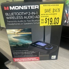 Monster Bluetooth 2 In 1 Wireless Audio Adapter - Black New in Box