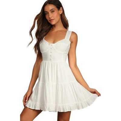 Lulus Good to Be Here White Tiered Bustier Dress S