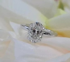 3Ct Oval-Cut VVS1 Moissanite Solitaire Engagement Ring 14K White Gold Plated