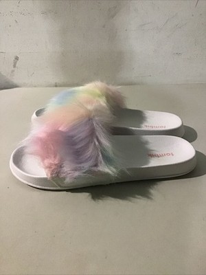Faux Fur Slides, Furry Slippers for Women Fuzzy Fluffy Sandals - Main Image