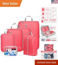 Travel Compression Packing Cubes for Women - 6 Pcs Space-Saving Set in Pink