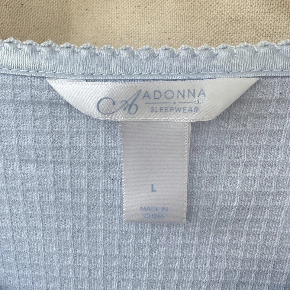 Adonna Sleepwear Womens L Blue Waffle Knit Snap Front House Robe Gown Cottage - Image 4 of 4