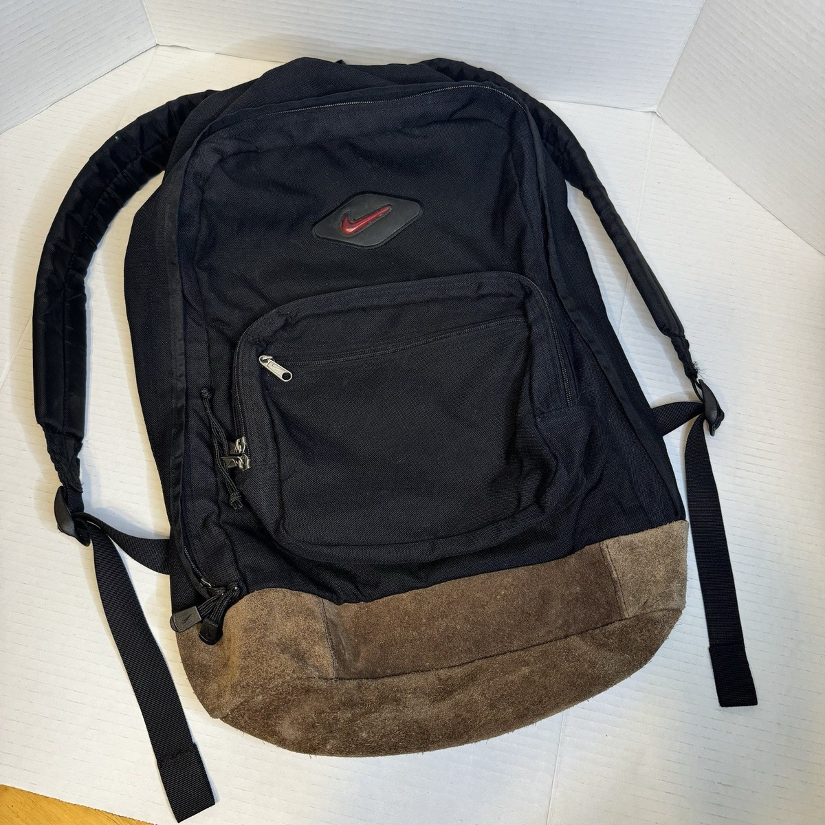 90s NIKE ナイキ スウッシュ ロゴ バックパック リュック y2k 90s Nike Backpack Y2K Vintage Blk Nylon/Leather Bottom Bag