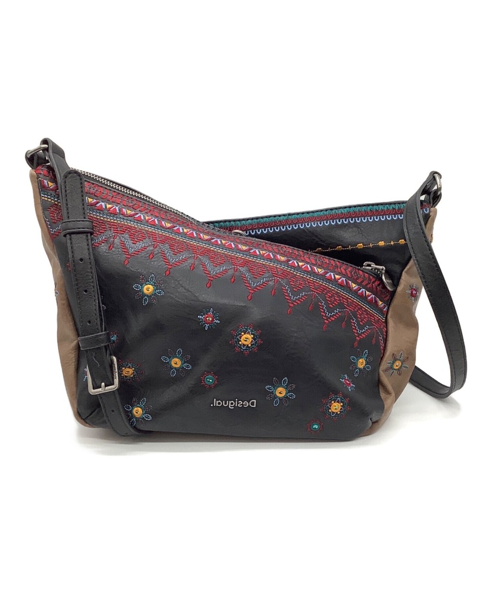 Desigual embroidered leather shoulder bag 20WAXP54 black x