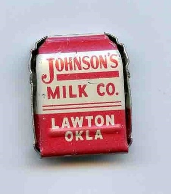 Johnson's Milk Co Lawton Oklahoma Tin Clip for Grade A Vitamin D Milk 1940's