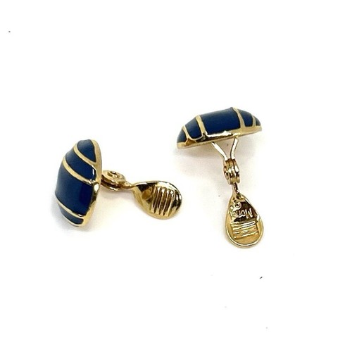 Pendientes Monet de Colección Firmados a Rayas Doradas con Cremallera Azul Marino - Imagen 4 de 5