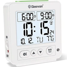 Geevon Small Atomic Travel Alarm Clock with Auto/8s Backlight, 2 Alarm Settings,