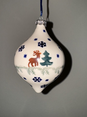 Wiza Boleslawiec Polish Pottery Handmade Snowflakes Reindeer Teardrop Ornament