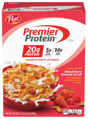 Premier Protein Mixed Berry Almond Breakfast Cereal, High-Protein Crunch with Re