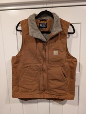 Carhartt OV4277-M Duck Mock-Neck Vest Jacket Mens S Tan Sherpa-Lined Full-Zip