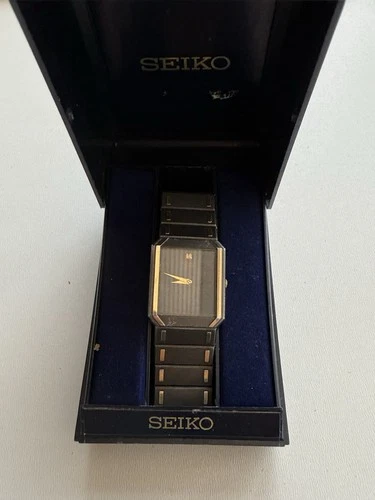 Vintage Seiko Two Tone Tank Watch 26mm Dial Gray Gold Tone 7430-5470 New Battery