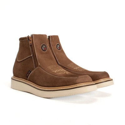 King Welt Country Flex Genuine Leather Dual Zipper Work Short Boot Soft Toe Sand