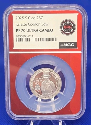 2025 S Clad Quarter 25C Juliette Gordon Low, NGC PF70 Ultra Cameo, Red Core