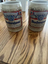 Set of 2 Vintage Anheuser Busch Budweiser Label Stein Beer Ceramarte Mug