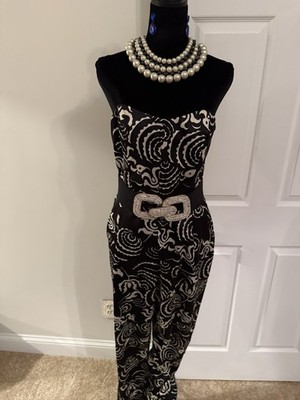 Rachel Roy Black White Abstract Sweetheart Sleeveless Straight Leg Jumpsuit 8