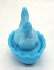 Vintage Robins Egg Blue Milk Glass "Hen on Nest" w/Split Tail