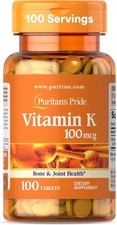Puritan's Pride Premium Vitamin K 100mcg,100 Day Supply, 100 Tablets