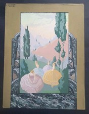 Art Deco project poster 65x50cm painting mountain dancers signed gouache 1935