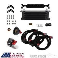 13 Row Engine Transmission Oil Cooler Kit+ Oil Cooler Sandwich Plate W/ Bracket