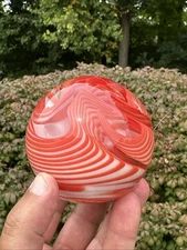 WHEATON VILLAGE ORANGE WHITE LAYERED SWIRL OPTIC  ART GLASS PAPERWEIGHT 3 INCH