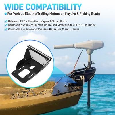 Kayak Trolling Motor Mount – Transom Bracket For Clamp-On Motors Up To 3HP/70 Lbs Thrust
