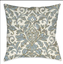Laural Home Blue Antique Damask Decorative Throw Pillow - 18x18 NWT