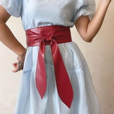 Elegant Bow Knot Wide Waist Belt for Women Pu Leather Decorative Waistband