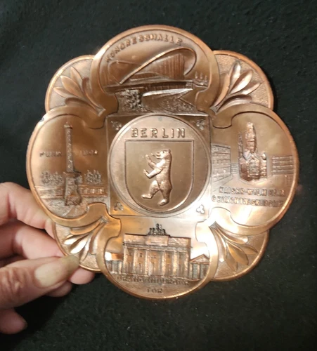 Vintage Mid Century Germany Berlin 3d souvenir copper wall hanging plate
