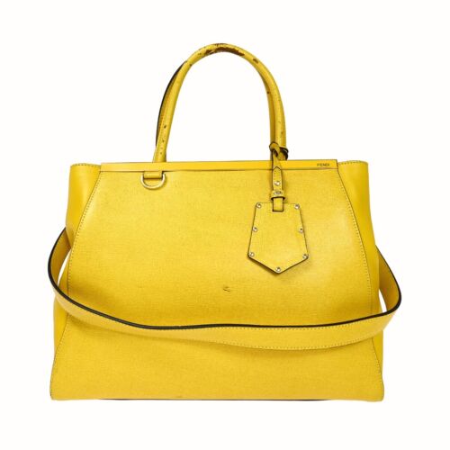 FENDI Logo 2JOURS 2Way Shoulder Hand Bag Leather Yellow Gold Italy 80HB242 - Picture 1 of 21
