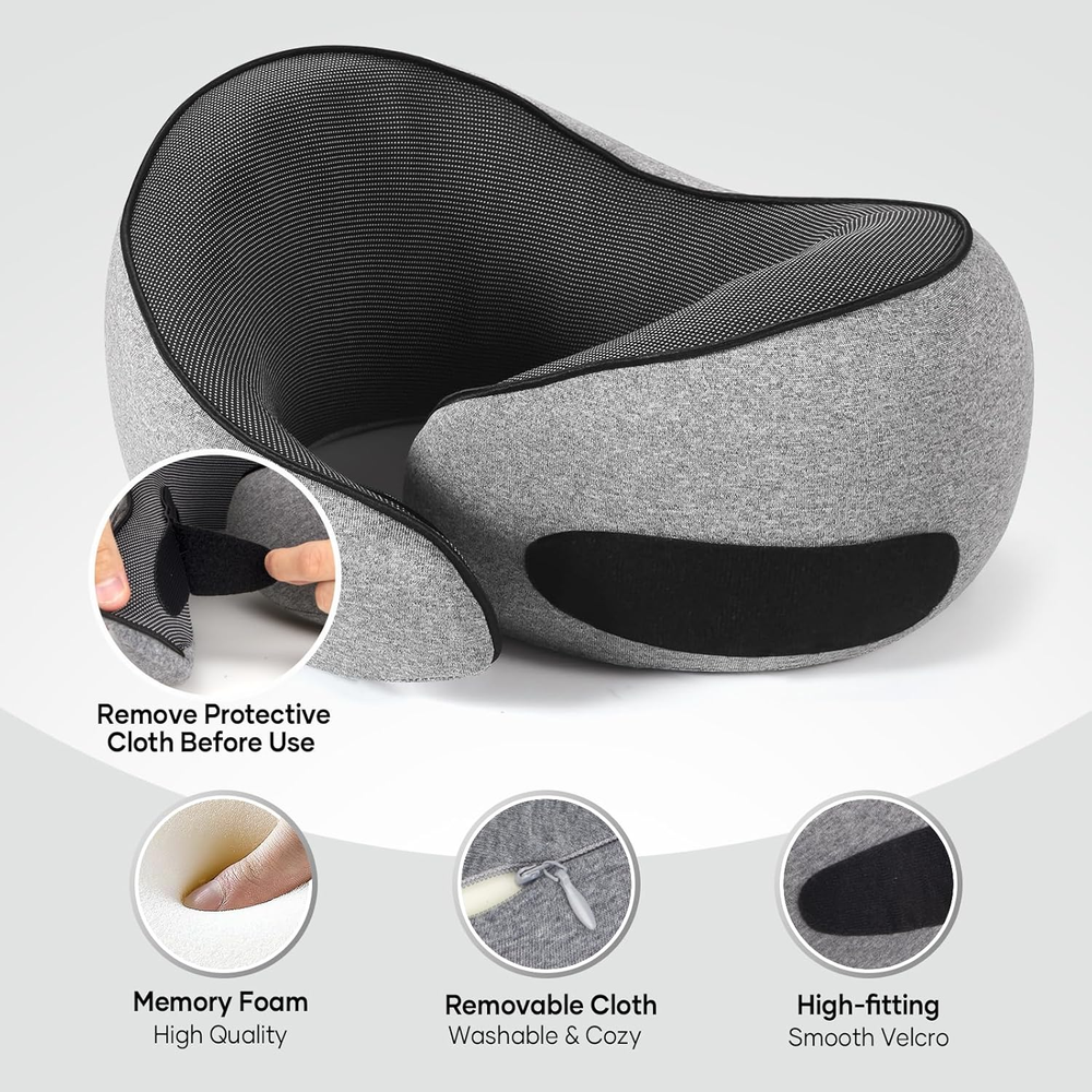 Memory Foam Travel Neck Pillow for Airplanes Cars and Trains