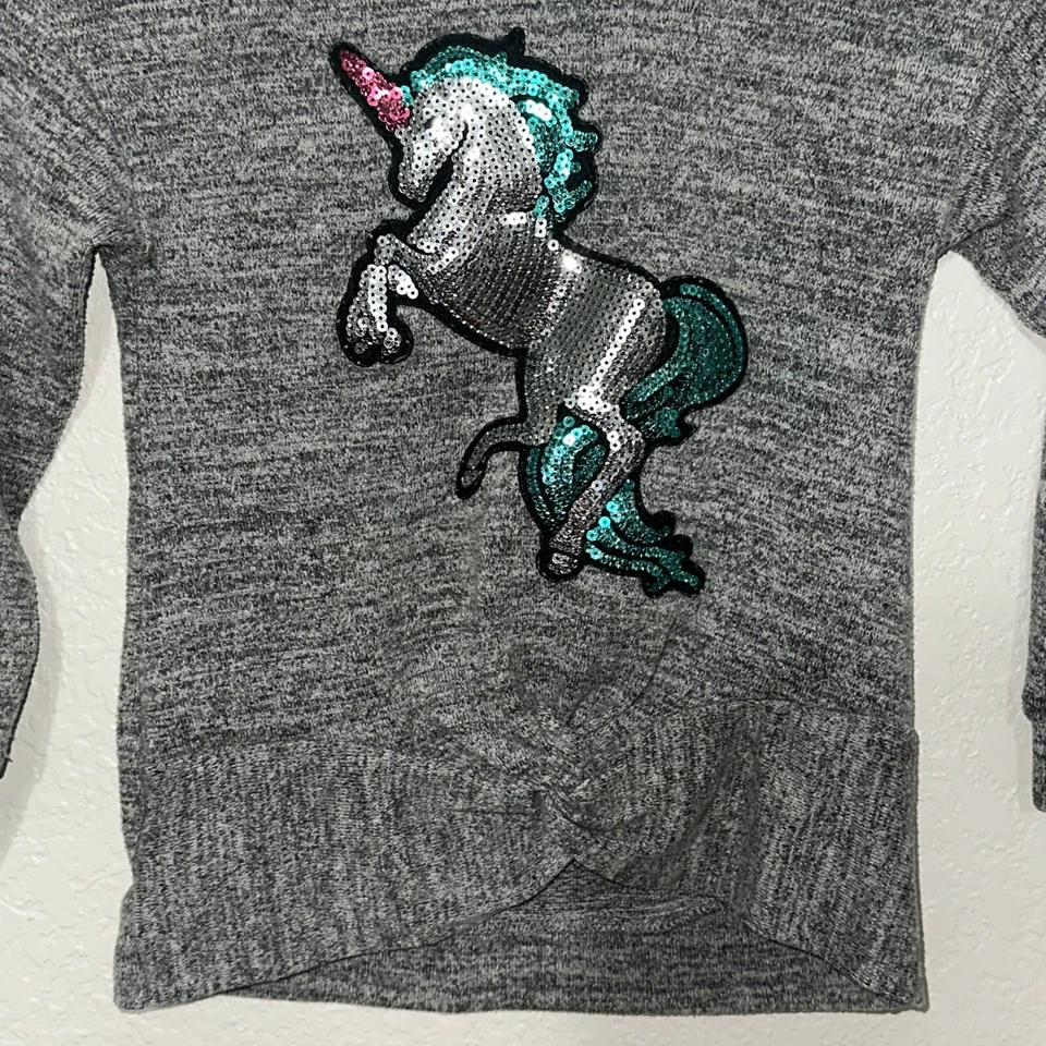 Flapdoodles Girls Size 4 Sequin Unicorn Gray Crimped Front Polyester Blend - Image 2 of 4