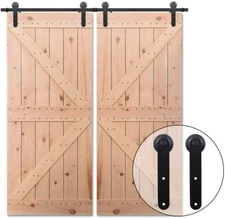 CCJH Sliding Barn Door Hardware Track Roller Kit for Double Wood Door Heavy Duty