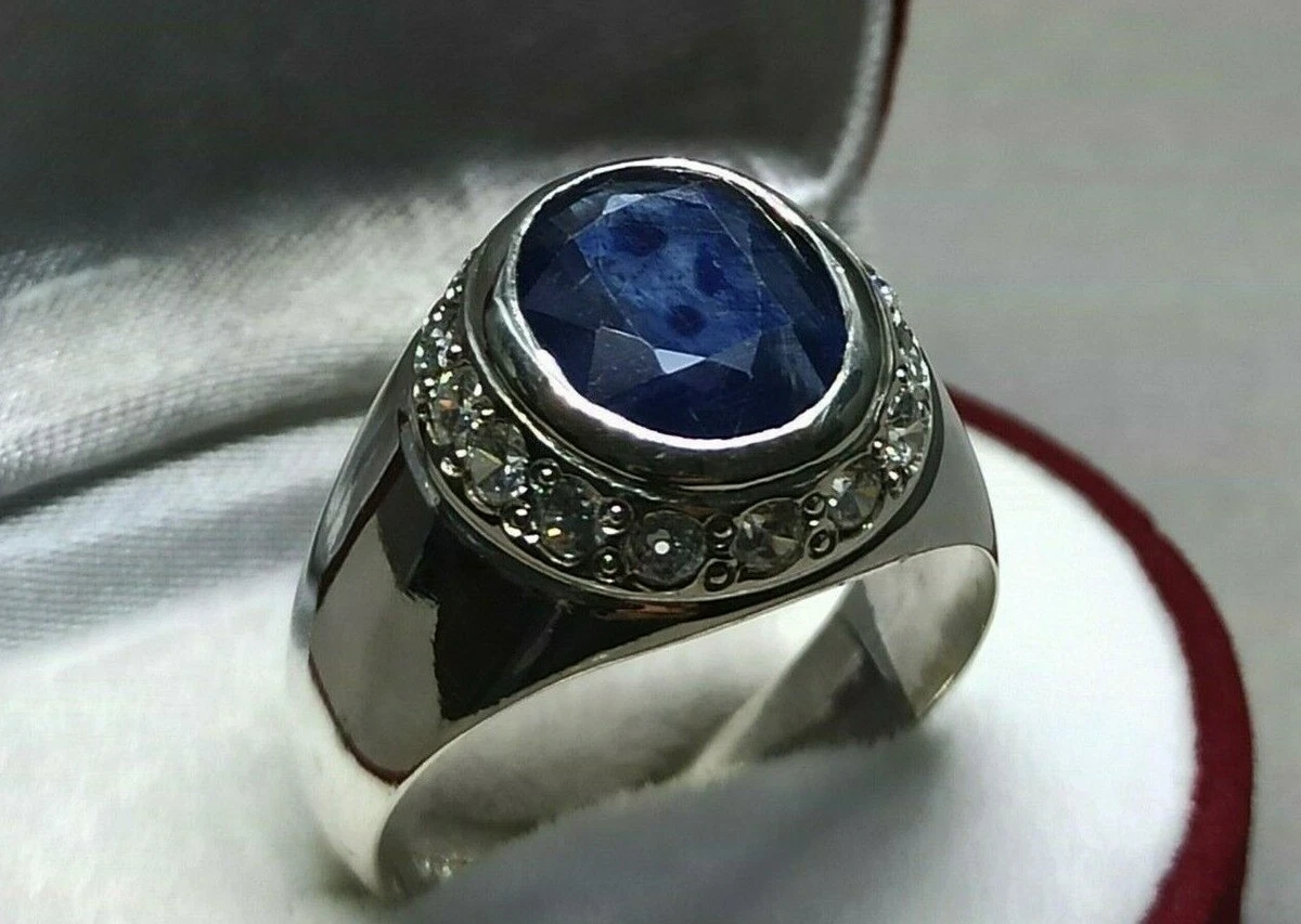 Heated Blue Sapphire Gemstone with 925 Sterling Silver Ring for Men's #4889  | eBay