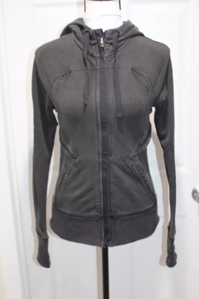 Lululemon Hoodie Fitted Sweatshirt Size 4 Washed Out Charcoal Jacket Run  Hood