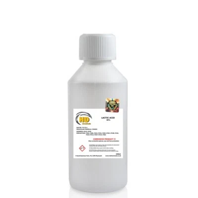 HD CHERMICALS Lactic Acid 80% Food Grade 250ml Acne Skin Peel Brewing Additive E270 FREE PP